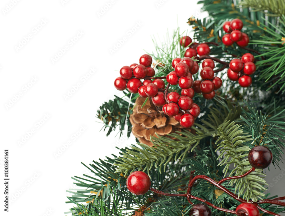 Close-up fragment of Christmas wreath Close-up fragment of Christmas wreath