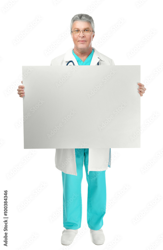 A handsome doctor holding screen, isolated on white A handsome doctor holding screen, isolated on white