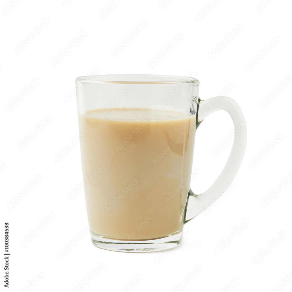 Glass mug filled with coffee milk Glass mug filled with coffee milk