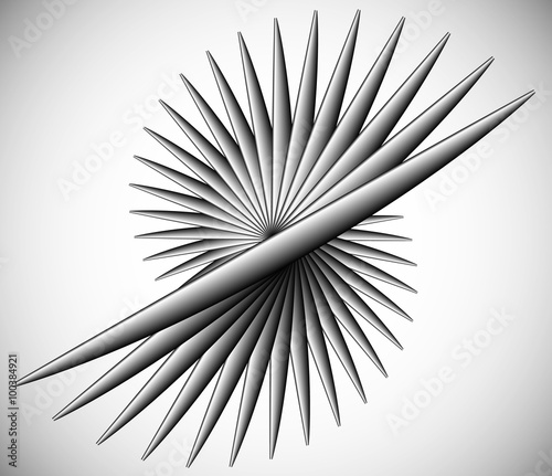 Pointed rotating lines. Spiky abstract element. Monochrome vecto