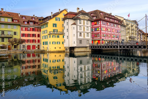 Colorful historic buildings in the old town of Lucerne, Switzerland