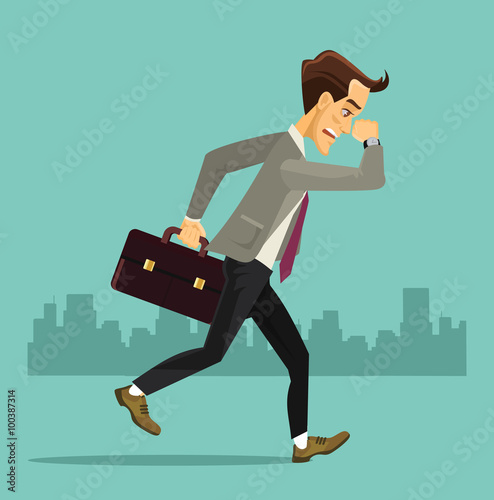 Business man run. Vector flat illustration
