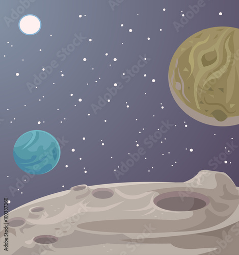 Alien fantastic landscape. Vector cartoon illustration
