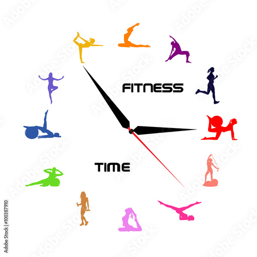 time for fitness concept, clock, icons, vector illustration