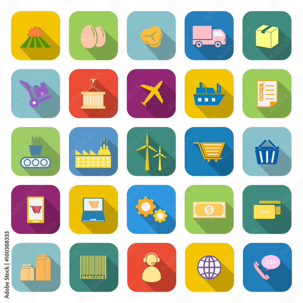 Supply chain color icons with long shadow Supply chain color icons with long shadow