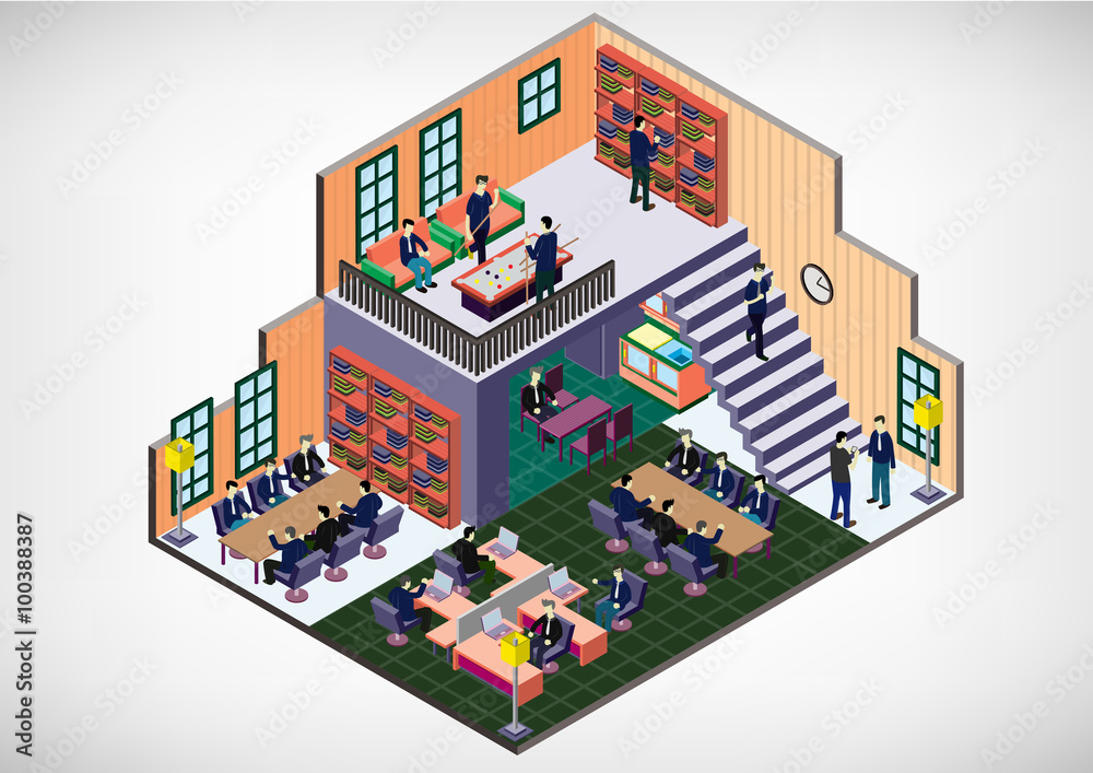 illustration of info graphic interior room concept in isometric graphic