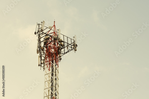 Telecommunication tower with a sunlight.(color tone)