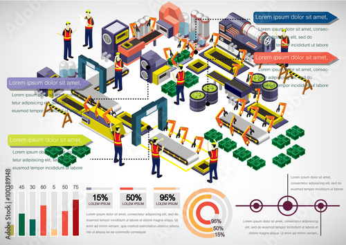 illustration of info graphic factory equipment concept in isometric 3D graphic