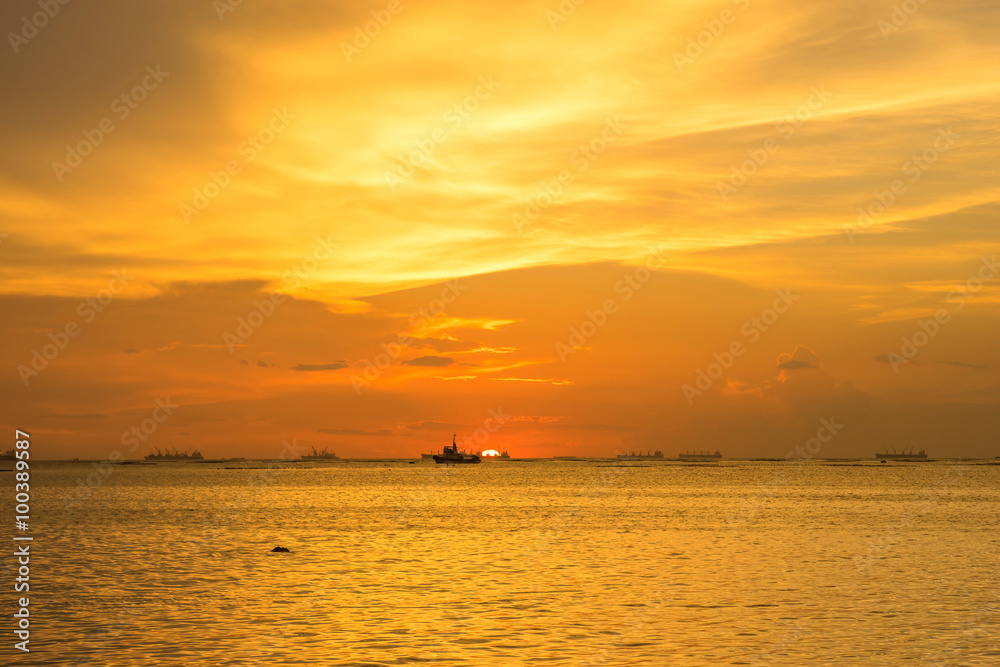 Sea and sunset sky