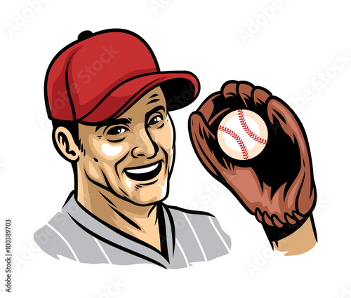 Canvas Print retro illustration of baseball player wearing glove