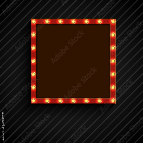 Retro billboard with lamps for space text black background