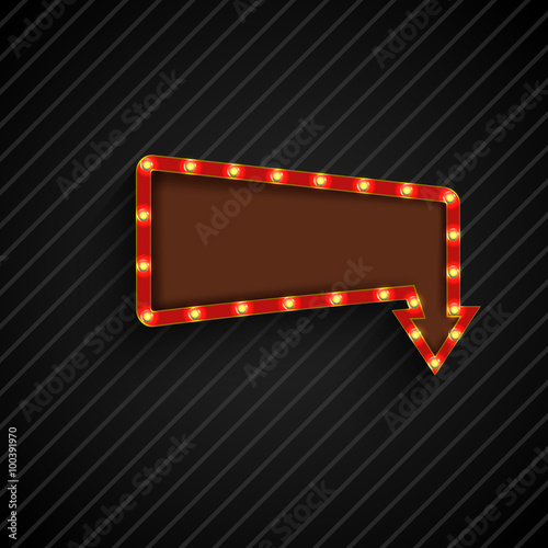 Retro arrow to down with shining blue background