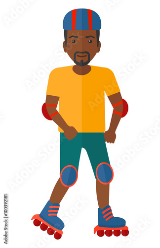 Sporty man on rollerblades.