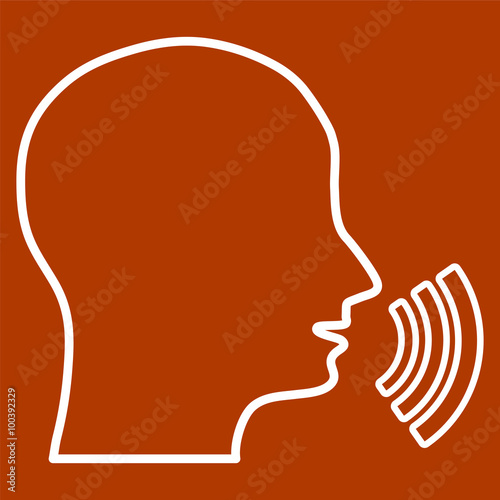 The head says. Silhouette of a head with sound waves on a red ba
