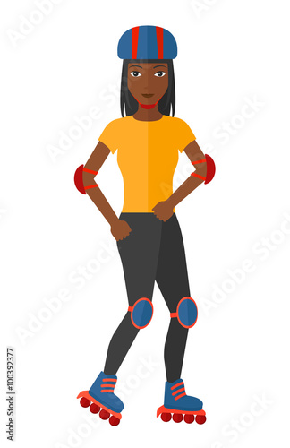 Sporty woman on rollerblades.
