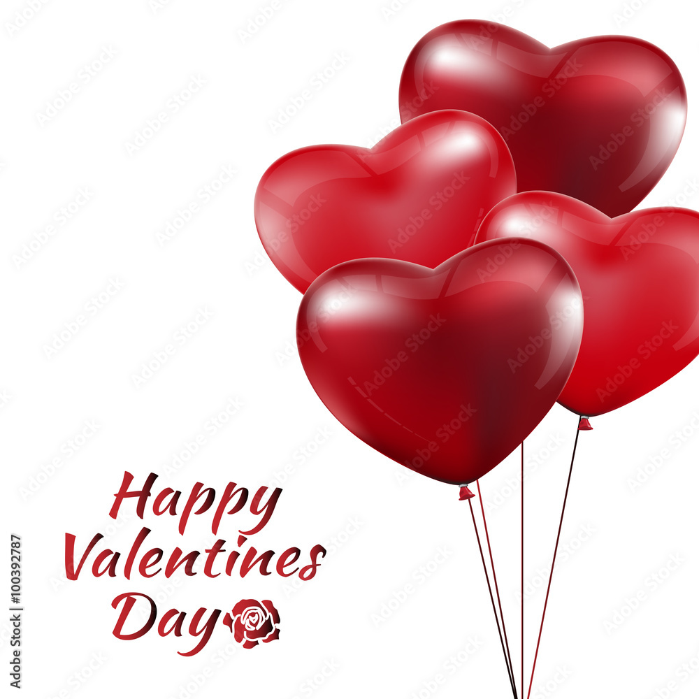 Happy Valentines Day, Red heart  balloons  colorful illustration
