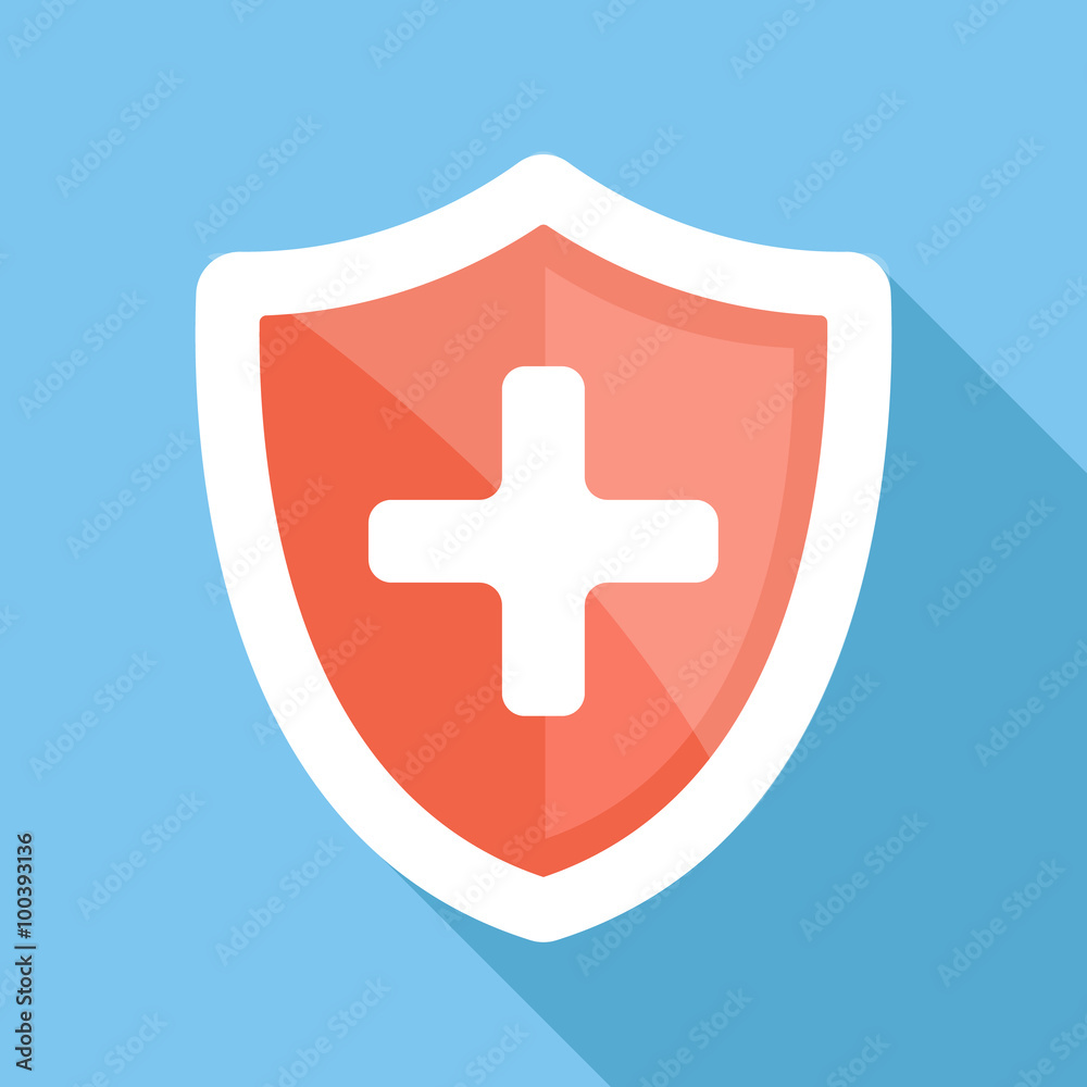 Medical shield long shadow vector flat icon Medical shield long shadow vector flat icon