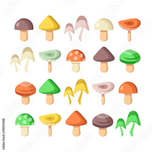 Mushrooms vector flat icons set