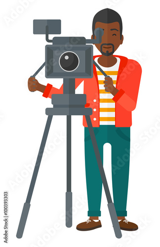 Cameraman with movie camera.