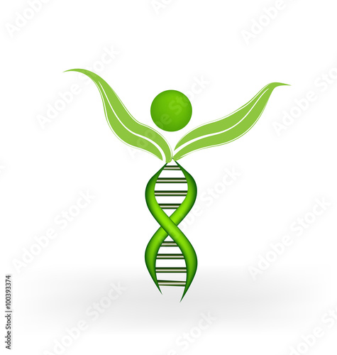 Logo DNA Strands symbol with leafs vector icon 