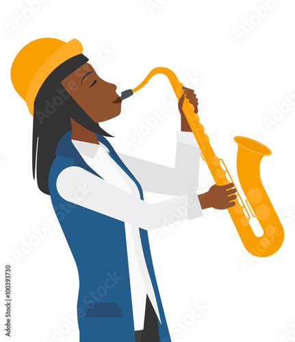Woman playing saxophone.