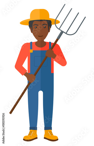 Farmer with pitchfork.