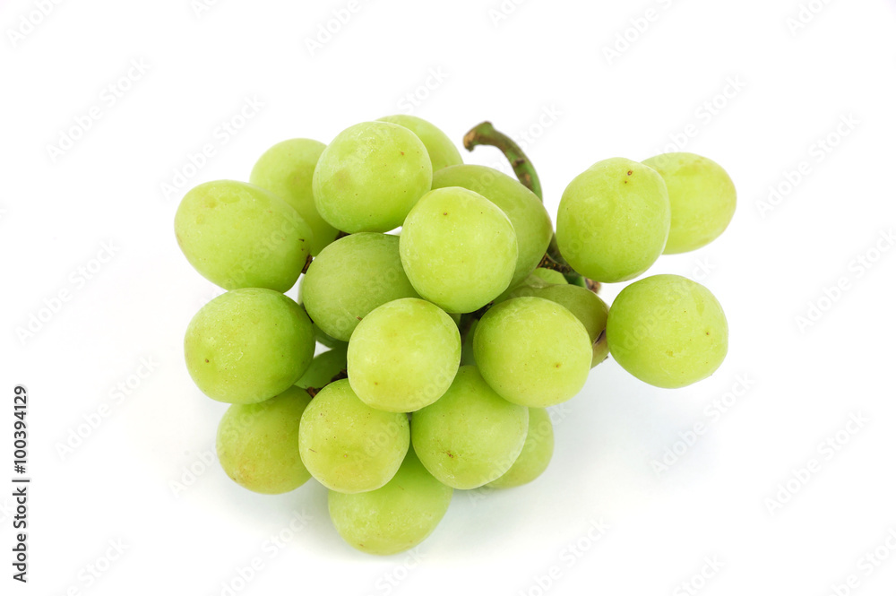 fresh green grapes isolated on white background