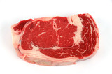fresh raw rib eye steak on white background