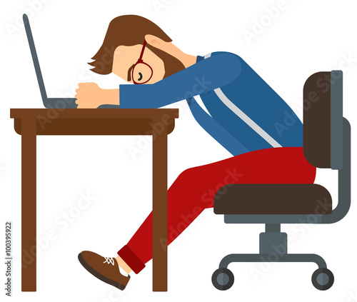 Man sleeping on workplace.