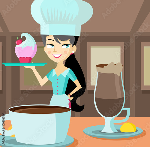 chef woman serving breakfast