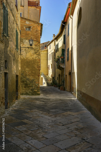 Picturesque corner of a quaint hill town in Italy  Pienza  Tuscany  Italy  UE