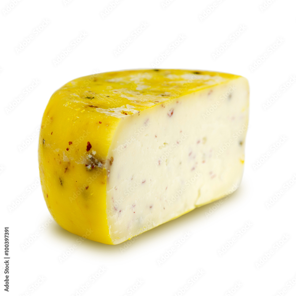 Cheese With Spices on a White Background