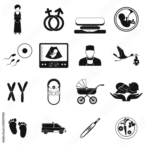 Pregnancy black simple icons set