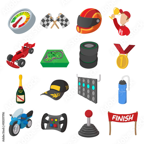 Car racing cartoon icons set 