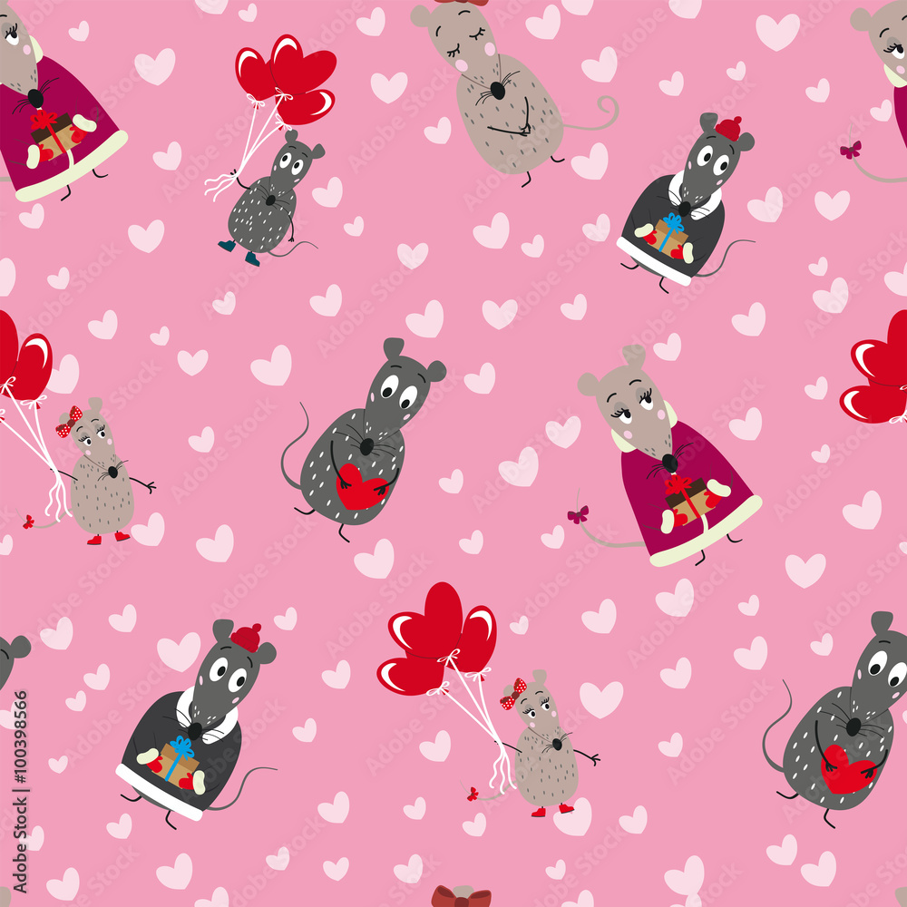 Pattern with mice and hearts