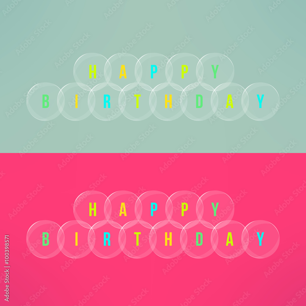 Vector colorful glass bubbles with happy birthday text inside