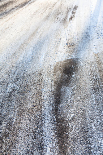 snow covered slippery asphalt road in winter © vvoe