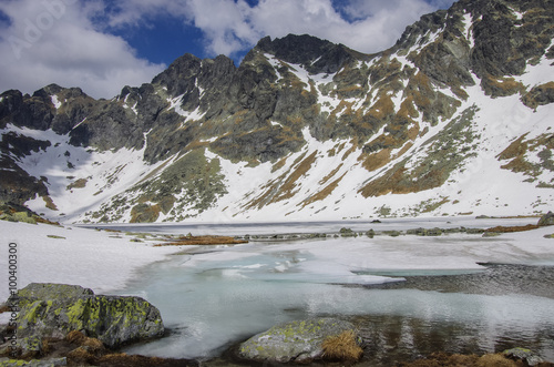 Frozen lake in the High Tatra Mountains, Slovakia