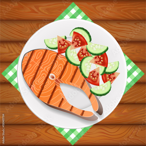 SALMON GRILLED AND SALAD FRESH