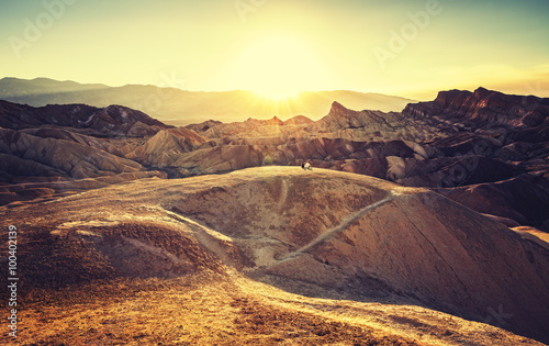 Retro toned sunset over Zabriskie Point, Death Valley, USA.