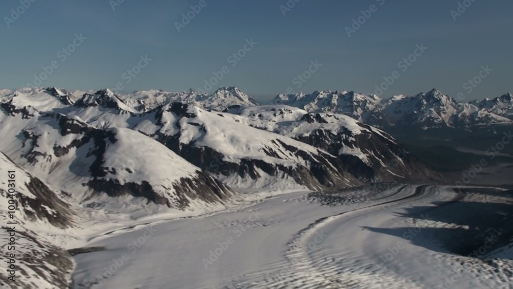 Aerial view of the snow covered Coast Mountains and part of Glacier Bay in Alaska Aerial view of the snow covered Coast Mountains and part of Glacier Bay in Alaska