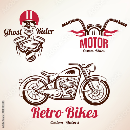motorbikes emblems and labels set, retro motorcycle