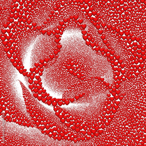 Valentine's day background with hearts. Rose, formed from 1500,000 red hearts on a white background. 