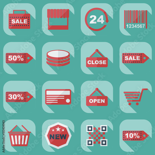 Flat concept, set modern design with shadow marketing sales