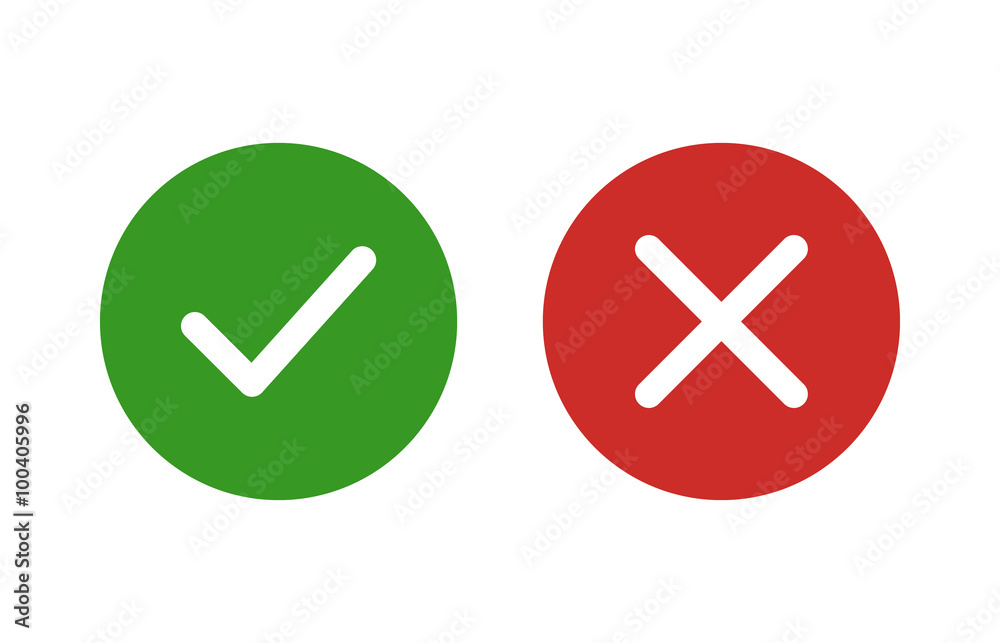 checkmark and x or confirm and deny flat color icon for apps and websites.