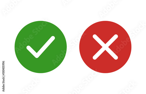 checkmark and x or confirm and deny flat color icon for apps and websites. photo