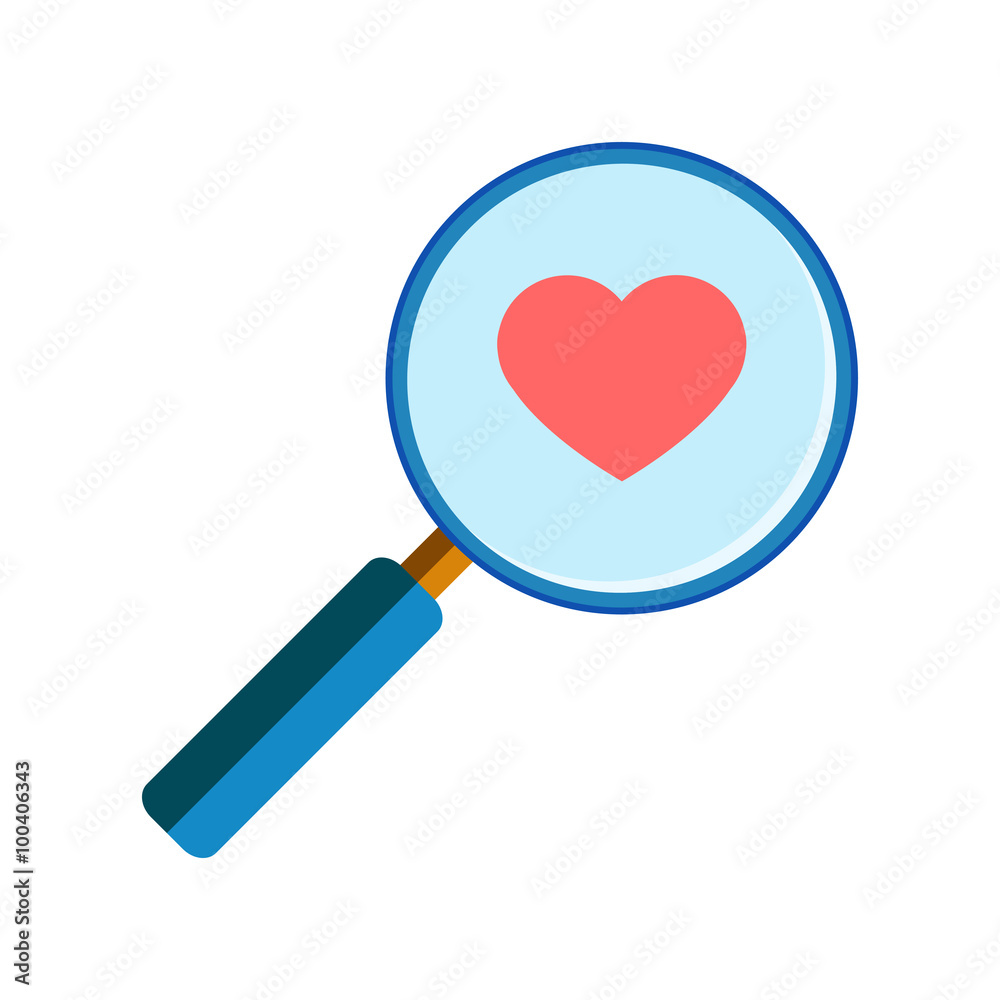 Magnifying glass with red heart Magnifying glass with red heart