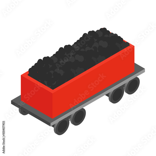 Wagon with coal 3d isometric icon