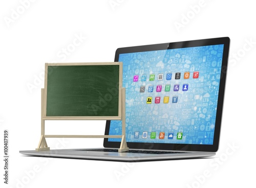  Laptop with chalkboard  online education concept