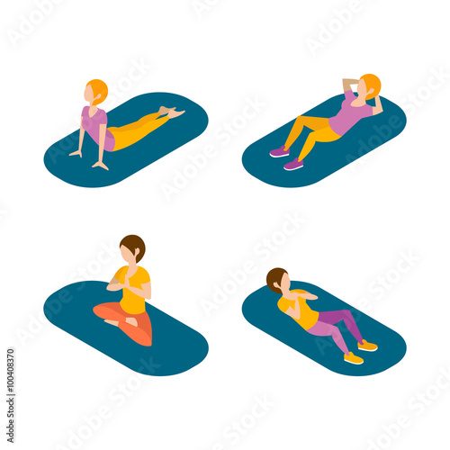 Yoga and Stretching for Women  Vector Set